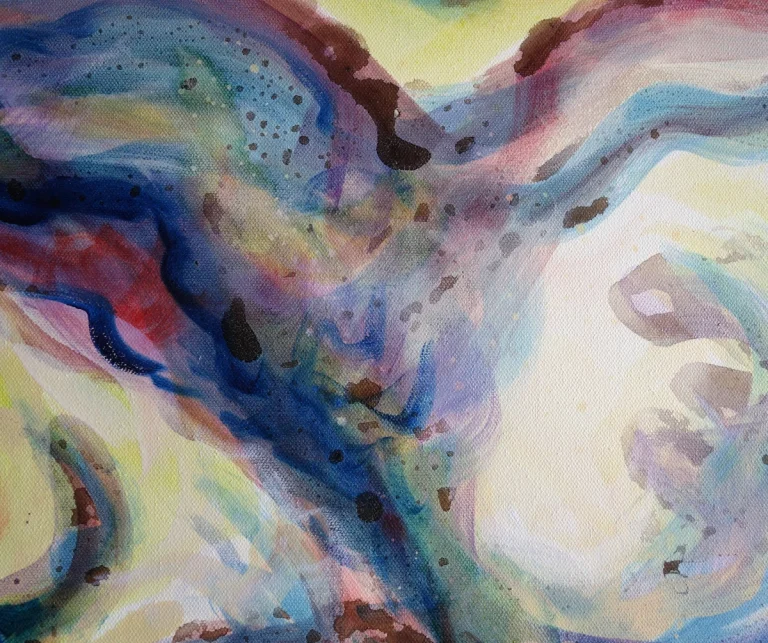 Ammonit (Wasserwesen) Ölfarbe, Walnuss-Sud auf Leinwand 100 x 120 cm, 2022