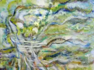 „Algen“ 50 x 60 cm, 2022 Ölfarbe, Tusche, Schelllack, Gummiarabicum auf Leinwand