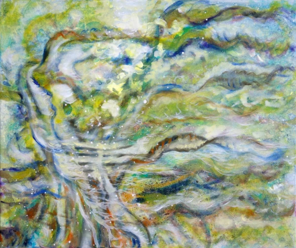 „Algen“ 50 x 60 cm, 2022 Ölfarbe, Tusche, Schelllack, Gummiarabicum auf Leinwand