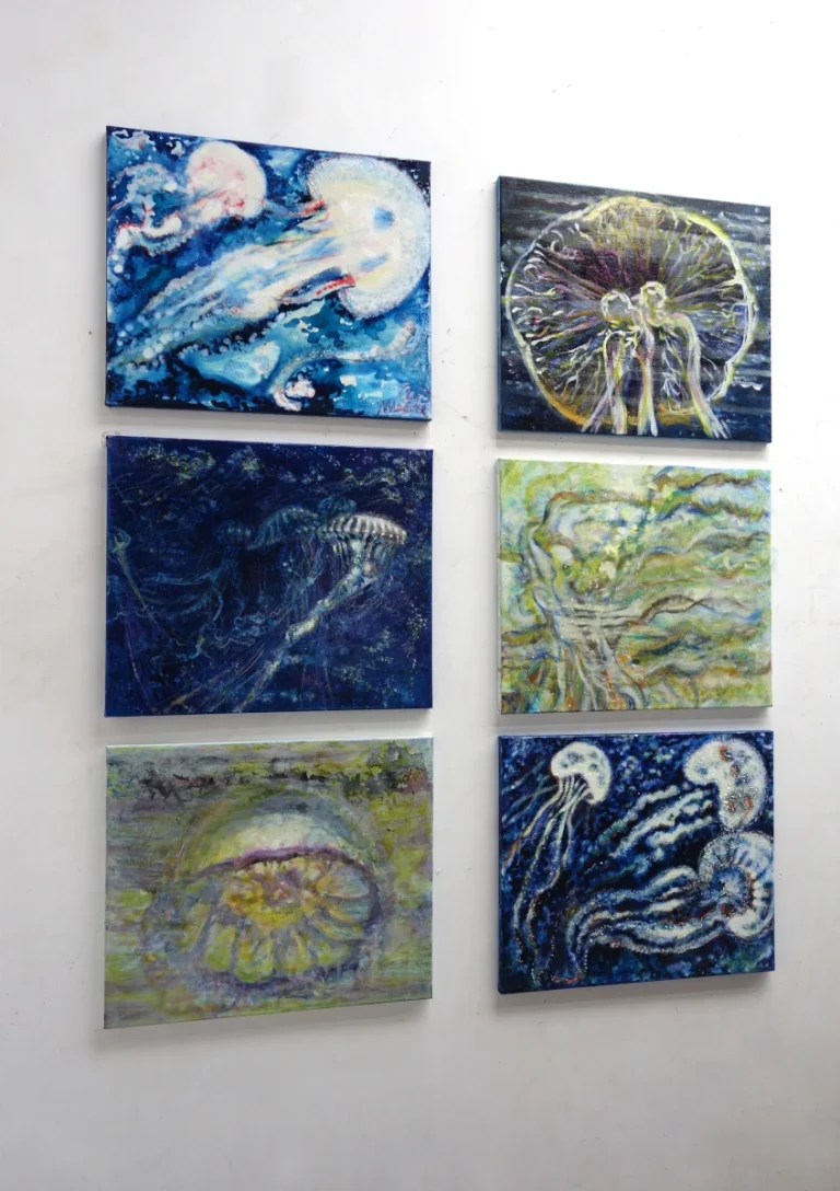 „Algen“ 50 x 60 cm, 2022 Ölfarbe, Tusche, Schelllack, Gummiarabicum auf Leinwand