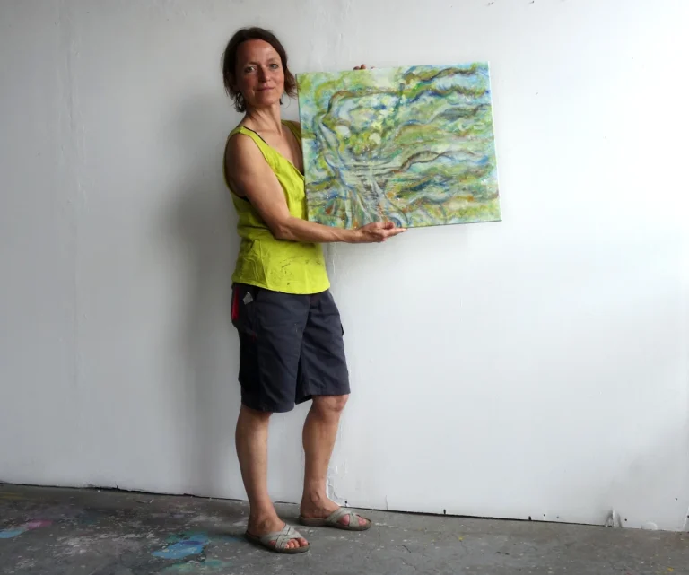 „Algen“ 50 x 60 cm, 2022 Ölfarbe, Tusche, Schelllack, Gummiarabicum auf Leinwand