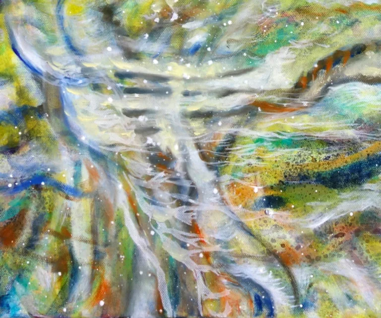 „Algen“ 50 x 60 cm, 2022 Ölfarbe, Tusche, Schelllack, Gummiarabicum auf Leinwand