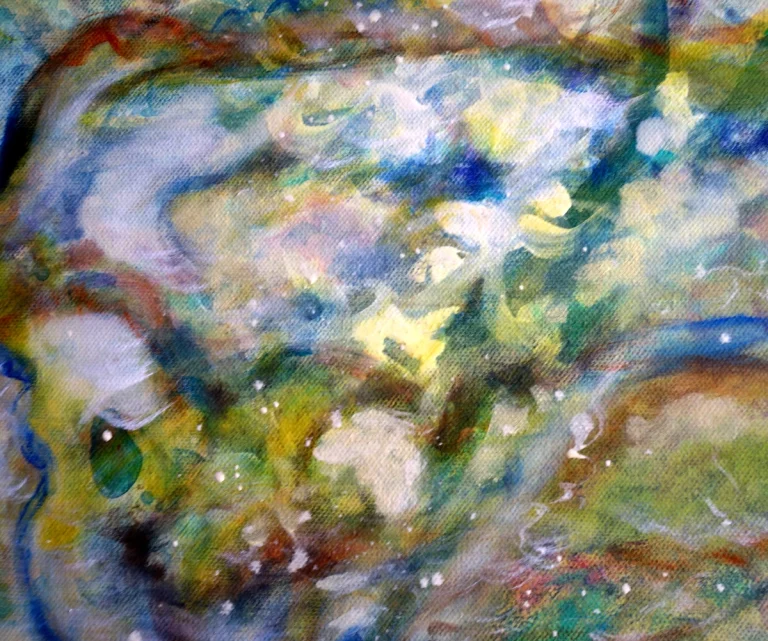 „Algen“ 50 x 60 cm, 2022 Ölfarbe, Tusche, Schelllack, Gummiarabicum auf Leinwand