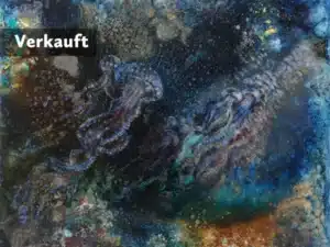 Quallen (nächtliches Atmen) - Ölfarbe, irisierende Acrylfarbe, Schellack, Graphitpuder, Pigmente, Walnuss-Sud auf Leinwand, 100 x 120 cm, 2024