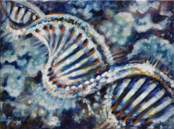 „Doppelhelix 1“ 30 x 40 cm, 2022 Ölfarbe, Walnuss-Sud auf Leinwand