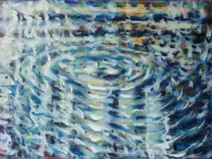 „Kleiner Strudel“ 40 x 30 cm, 2022 Ölfarbe, Walnuss-Sud auf Leinwand