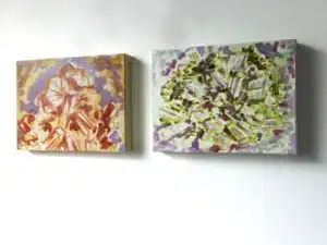 „Vanadinit & Smaragd“ je 24 x 30 cm, 2022 Ölfarbe auf Leinwand (Diptychon)