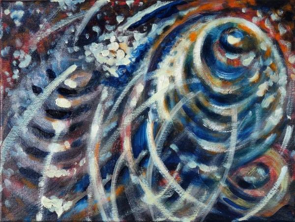 „Kosmische Formen“ 40 x 30 cm, 2022 Ölfarbe auf Leinwand