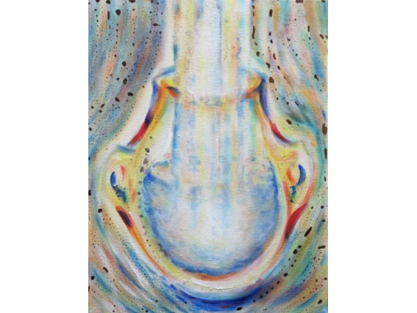 „Kleines Lichtgefäß“ 40 x 30 cm, 2022 Ölfarbe, Walnuss-Sud auf Leinwand