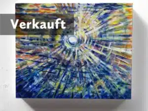 „Sendestation kosmischer Frequenzen“ 50 x 60 cm, 2023 Ölfarbe, Walnuss-Sud, Glitter auf Leinwand