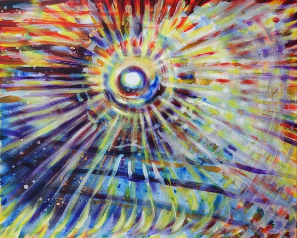 „Inneres Licht II“ 50 x 60 cm, 2023 Ölfarbe, irisierende Acrylfarben, Walnuss-Sud, Glitter auf Leinwand
