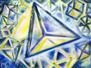 „Tetraeder = Feuer (Heilige Geometrie)“ 24 x 30 cm, 2023 Ölfarbe auf Leinwand