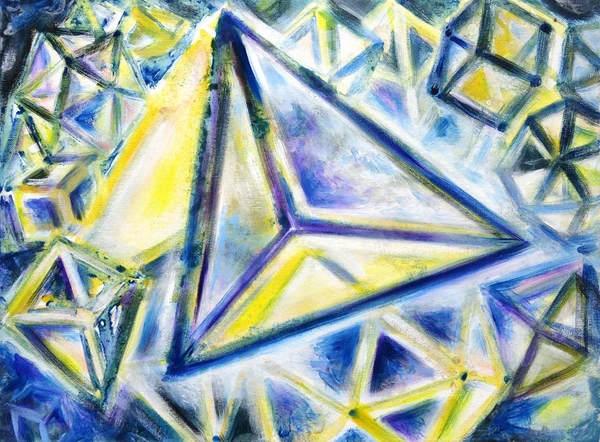 „Tetraeder = Feuer (Heilige Geometrie)“ 24 x 30 cm, 2023 Ölfarbe auf Leinwand