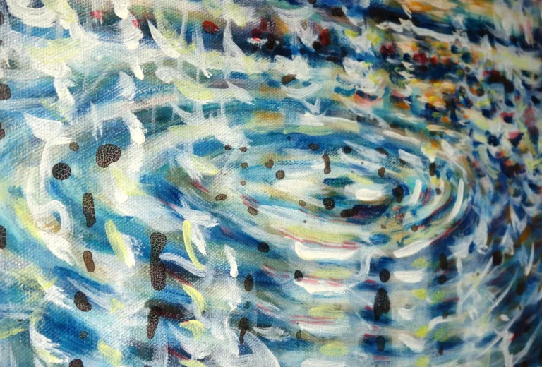 „Kleiner Strudel“ 40 x 30 cm, 2022 Ölfarbe, Walnuss-Sud auf Leinwand