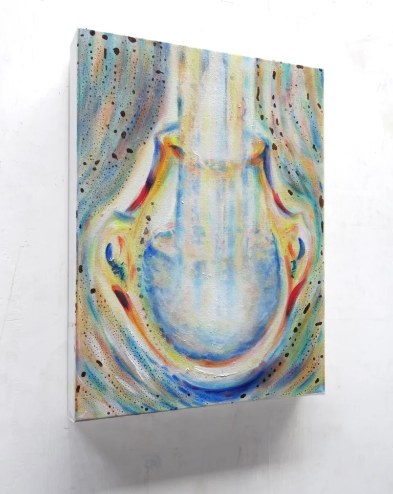 „Kleines Lichtgefäß“ 40 x 30 cm, 2022 Ölfarbe, Walnuss-Sud auf Leinwand