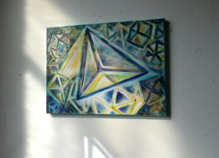„Tetraeder = Feuer (Heilige Geometrie)“ 24 x 30 cm, 2023 Ölfarbe auf Leinwand