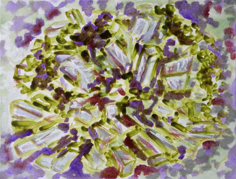 „Vanadinit & Smaragd“ je 24 x 30 cm, 2022 Ölfarbe auf Leinwand (Diptychon)