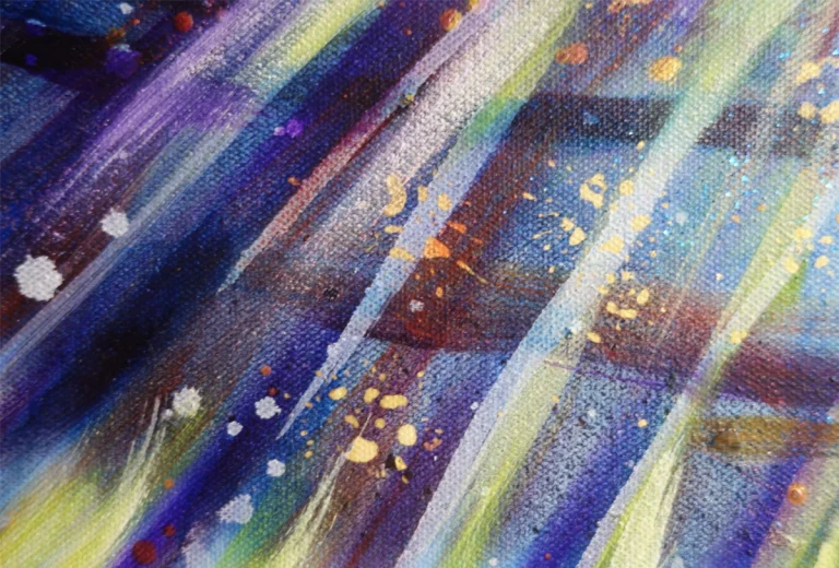 „Inneres Licht II“ 50 x 60 cm, 2023 Ölfarbe, irisierende Acrylfarben, Walnuss-Sud, Glitter auf Leinwand