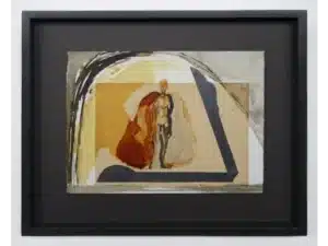 LICHT-SCHATTEN-MANTEL - 32 x 39 cm_Handgefertigter Modellrahmen aus Holz, anthrazitfarben geschlemmt, mit handgefärbter Sichtleiste mit Museumsglas - Collage mit Graphitstift, Tusche, Schellack, Graphitfolie auf präpariertem Papier, 27 x 20 cm, 2016