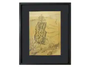 BAUM IM GEBIRGE - 41 x 34 cm - handgefertigter Modellrahmen aus Holz, anthrazitfarben geschlemmt, mit handgefärbter Sichtleiste mit Museumsglas - Zeichnung mit Graphitstift auf präpariertem Papier, 29,4 x 20,8 cm, 2017