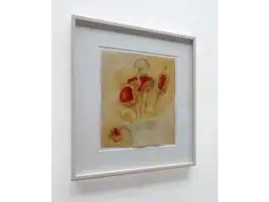 MYZELSYMBIOSE (Marone + Prachtbecherlinge + Eispilz) 48 x 44 cm_Handgefertigter Modellrahmen mit Glas Zeichnung mit Graphitstift, Acrylfarbe, Leinöl, Pigmente, Schellack auf präpariertem Papier, 31 x 27 cm, 2017