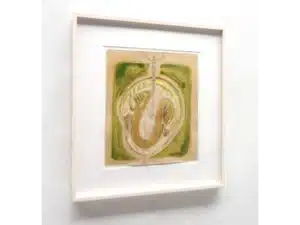 PILZFRAU (Kaiserling Amanita caesarea) 48 x 44 cm_Handgefertigter Modellrahmen mit Glas Zeichnung mit Graphitstift, Acrylfarbe, Leinfarbe, Schellack auf präpariertem Papier, 31 x 27 cm, 2017