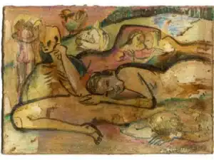 LIEBE - Zeichnung mit Tusche, Aquarellstift, Schellack auf präpariertem Papier, 14 x 20 cm, 2021