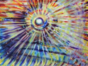 INNERES LICHT II - Original-Ölbild 50 x 60 cm, 2023, Ölfarbe, irisierende Acrylfarben, Walnuss-Sud, Glitter auf Leinwand