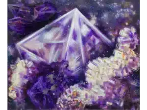 VIOLETTER KRISTALL - 50 x 60 cm, 2024 - Ölfarbe, Schellack, Walnuss-Sud, irisierende Acrylfarbe auf Leinwand