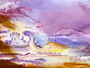 LUFT (aus der Serie ELEMENTE) - 80 x 120 x 4,5 cm, 2024 - Ölfarbe, Schellack, Walnuss-Sud, irisierende Acrylfarben, Glitter auf Leinwand