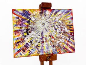 JEDEM SEINE SONNE Nr. 15 - Original-Ölbild 18 x 24 cm, Ölfarben, Schellack, Walnuss-Sud, Schlagmetall oder Blattgold, Blattsilber, Glitter auf Leinwand