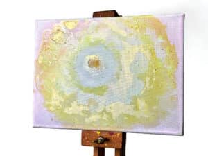 JEDEM SEINE SONNE Nr. 21 - Original-Ölbild 18 x 24 cm, Ölfarben, Schellack, Walnuss-Sud, Schlagmetall oder Blattgold, Blattsilber, Glitter auf Leinwand