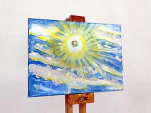 JEDEM SEINE SONNE Nr. 24 - Original-Ölbild 18 x 24 cm, Ölfarben, Schellack, Walnuss-Sud, Schlagmetall oder Blattgold, Blattsilber, Glitter auf Leinwand