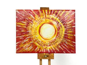 JEDEM SEINE SONNE Nr. 28 - Original-Ölbild 18 x 24 cm, Ölfarben, Schellack, Walnuss-Sud, Schlagmetall oder Blattgold, Blattsilber, Glitter auf Leinwand