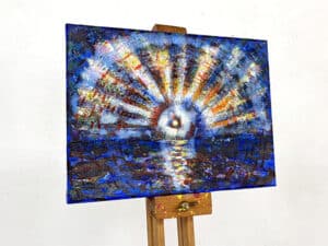 JEDEM SEINE SONNE Nr. 29 - Original-Ölbild 18 x 24 cm, Ölfarben, Schellack, Walnuss-Sud, Schlagmetall oder Blattgold, Blattsilber, Glitter auf Leinwand