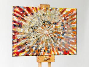 JEDEM SEINE SONNE Nr. 34 - Original-Ölbild 18 x 24 cm, Ölfarben, Schellack, Walnuss-Sud, Schlagmetall oder Blattgold, Blattsilber, Glitter auf Leinwand