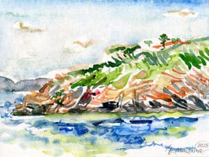 Alonnisos - Magic Aegean Coast 1 - Aquarell auf Aquarellpapier, 17 x 24 cm, 2025