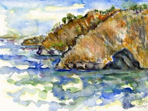 Alonissos – Magic Aegean Coast 2 – Aquarell auf Aquarellpapier, 17 x 24 cm, 2025