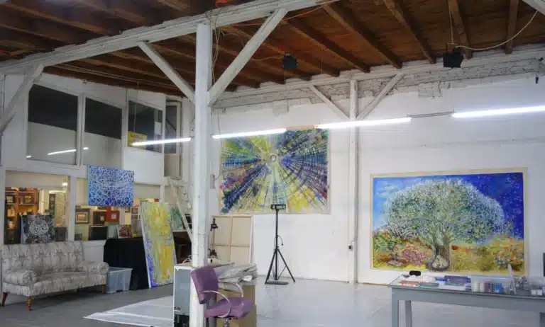 „SOLEIL“ und „LEBENSBAUM“_je 210 x 320 cm, Atelieransicht Herbst 2025