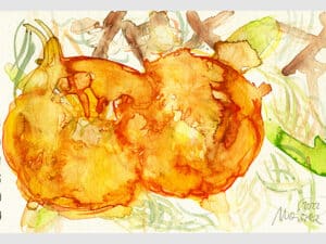 ORANGEN (SONNENFUSION) - Aquarell auf Aquarellpapier_15 x 24 cm, Toscana 2022. Die Unikate sind auf der Rückseite datiert und signiert.