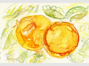 ORANGEN (DOPPELSONNE) - Aquarell auf Aquarellpapier_15 x 24 cm, Toscana 2022. Die Unikate sind auf der Rückseite datiert und signiert.