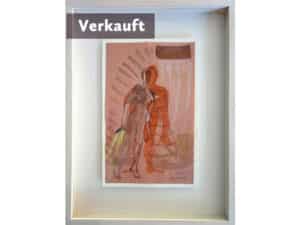 LICHTHAND - Original-Zeichnung 20,5 x 13 cm, 2016, Graphitstift, Farbstift, Tusche, Schellack, Neonfarbe, aufgeklebtes Pflaster auf Löschpapier. Handgefertigter Modellrahmen aus Holz, weiß geschlemmt, mit handgefärbter Sichtleiste mit Normalglas