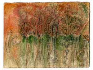 UR-GARTEN - Original-Zeichnung 24 x 18 cm, 2017, Graphitstift, Aquarellstift, Acrylfarbe, transparenter Lack auf präpariertem Büttenpapier