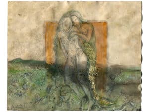 NIXEN-PIETÀ - Original-Zeichnung 24,5 x 20 cm, 2018, Graphitstift, Aquarellfarbe, Schelllack, Blattgold auf präpariertem Papier