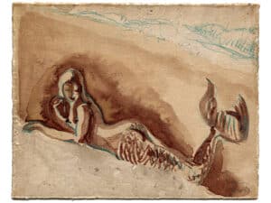 UNDINE Original-Zeichnung 18,5 x 14,5 cm, 2019, Sepiatusche, Aquarellstift auf präpariertem Papier