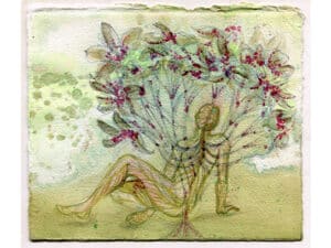 SELTENES AUFBLÜHEN (INNERE ORCHIDEE) Original-Zeichnung 16 x 18,5 cm, 2020, Graphitstift, Goldfarbe, Tusche und Farbstift auf präpariertem Büttenpapier