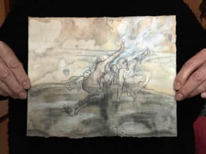 À LA LUMIÈRE - Original-Zeichnung 20 x 25 cm, 2020, Graphitstift, Aquarellstift, irisierende Öl-kreide auf präpariertem Papier