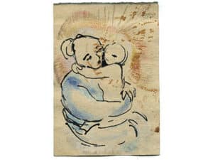 MUTTER UND KIND Original-Zeichnung 21 x 14,8 cm, (1992) 2021, Tusche, Aquarellstift, Schelllack, irisierende Ölkreide auf grauem Karton