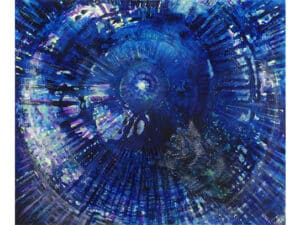 Aus der 6er-Serie INNERES LICHT – 01 INNERES NACHTLICHT Original-Ölbild 100 x 120 x 4 cm, 2023, Ölfarbe, Schellack, Walnuss-Sud, irisierende Acrylfarbe, Glitter auf Leinwand