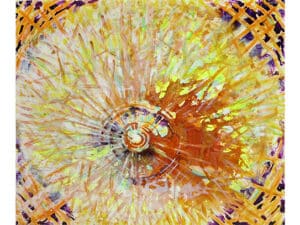 Aus der 6er-Serie INNERES LICHT – 02 SEELENFELD Original-Ölbild 100 x 120 x 4 cm, 2023, Ölfarbe, leuchtende Acrylfarbe, Schellack, Tusche auf Leinwand